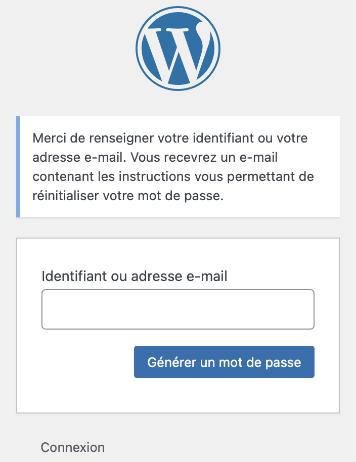 WordPress connexion "Mot de passe oublié ?"