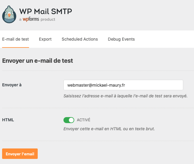 WP Mail SMTP par WPForms - Envoyer un e-mail de test