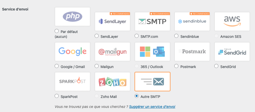 WP Mail SMTP par WPForms - Services d'envoi